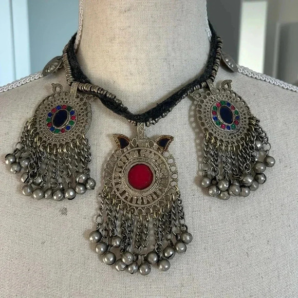 Vintage Silver and Red Statement Necklace - Picture 1 of 2